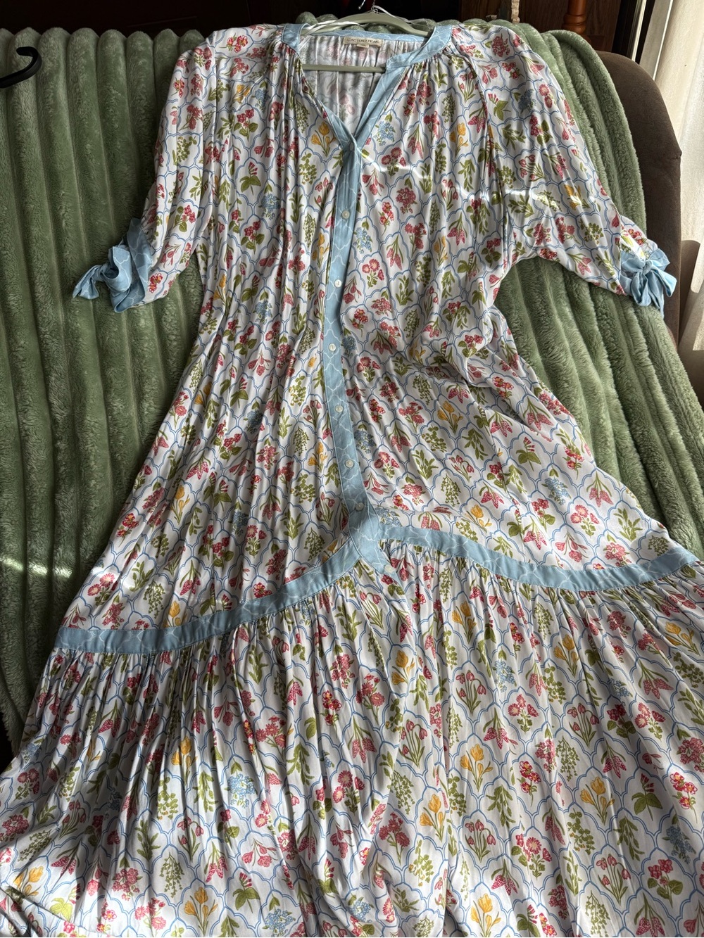 Light Blue Floral Button-Front Midi Dress